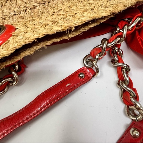 KATE SPADE Women’s Beige Red POINT BREEZE Coal Straw Tote Bag Large Bow 12” X 8” - Picture 10 of 13